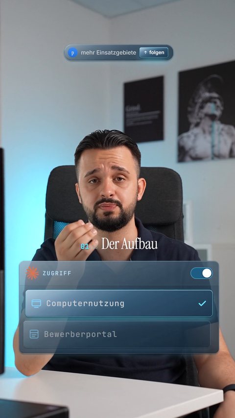 Ein Reel aus der cutENGINE: eine Glaskarte mit Schaltern vor dem Sprecher