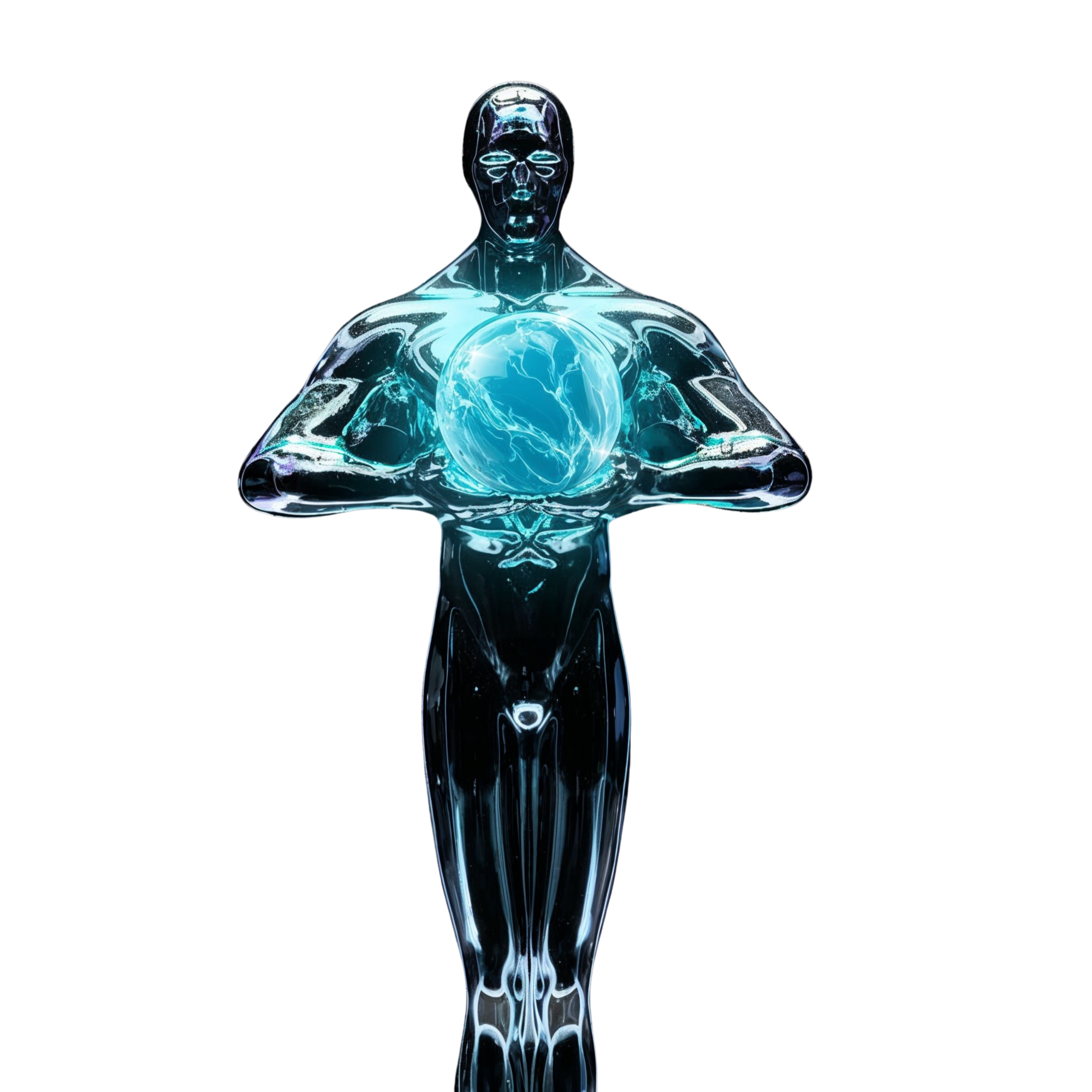 Osiris — die Figur des paceOPS-Betriebssystems, eine glänzende Gestalt, die eine leuchtende Sphäre hält